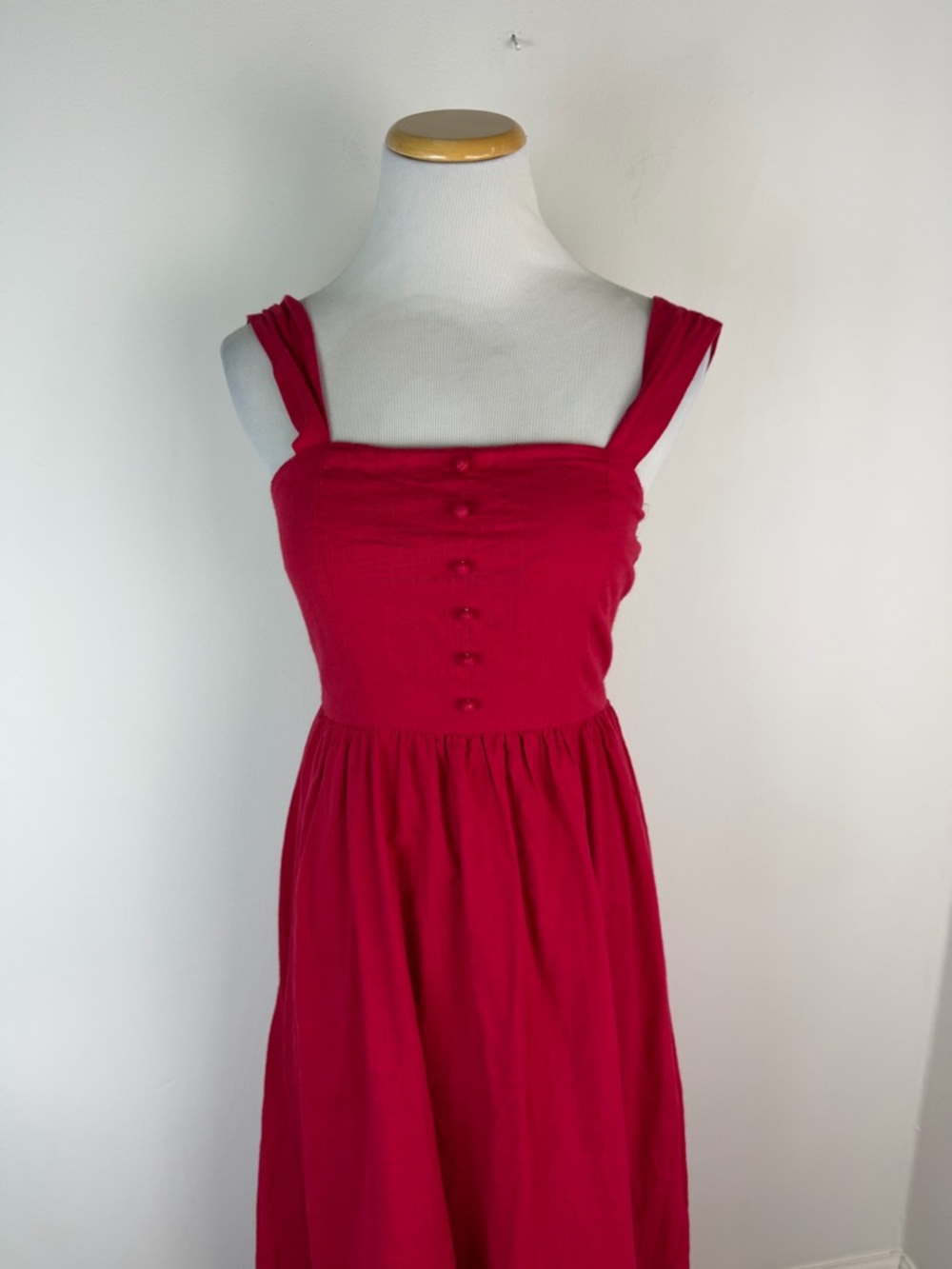 Petal & Pup - Red Square Neck Button-Front Maxi Dress Size S - Picture 3 of 6